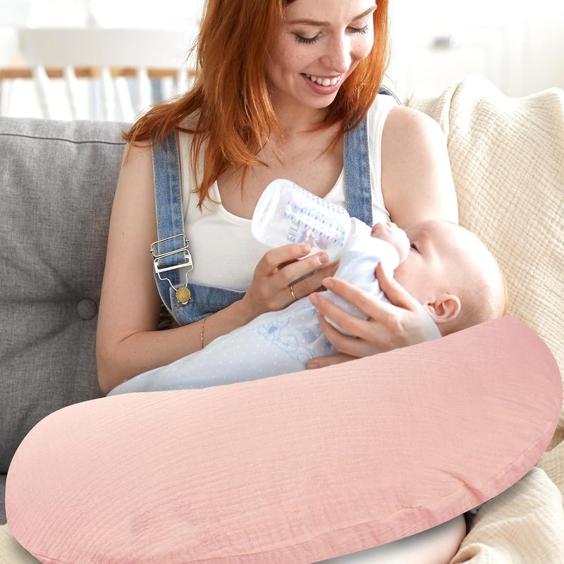 Hooyax Muslin Nursing Pillow Cover - Pink - Image 4
